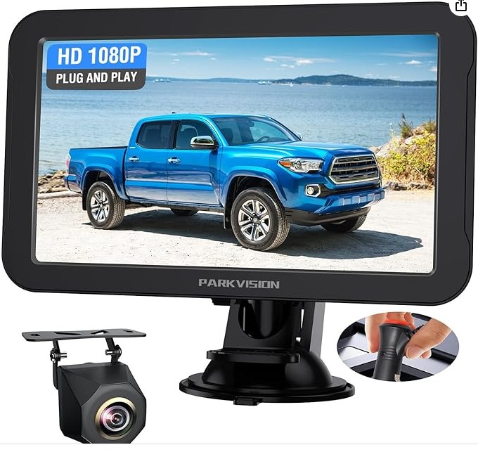 PARKVISION 7" Wired Reversing Camera Kit, 12V, Up to 8m, For Cars, Vans | cig plug, wired 0-latency, IP67 cam, adjustable parking lines
